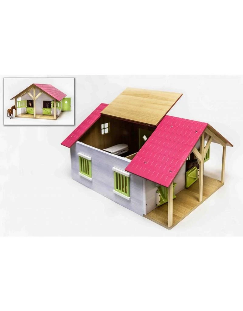 Kids Globe 610168 - Paardenstal Hout Met 2 Boxen En Berging (roze) 1:24 3 Kids Globe 610168 - Paardenstal Hout Met 2 Boxen En Berging (roze) 1:24