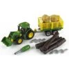 Theo Klein 3906 - John Deere Trekker Met Voorlader En Aanhanger Voor Hout En Hooi.