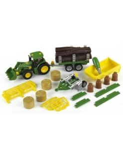 Theo Klein 3907 - John Deere Trekker Met Voorlader En Aanhanger (4 Modellen) En Ploeg